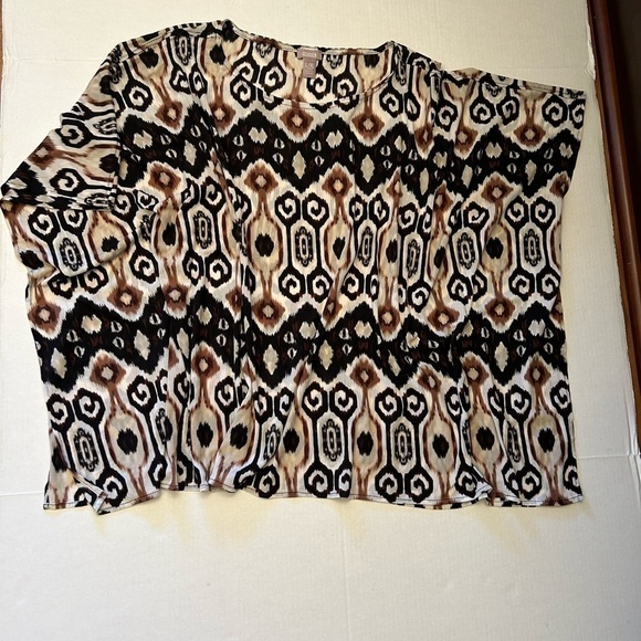 Chico’s caftan blouse top in tan, black, & brown Sx- L/XL. R4 - Picture 6 of 8